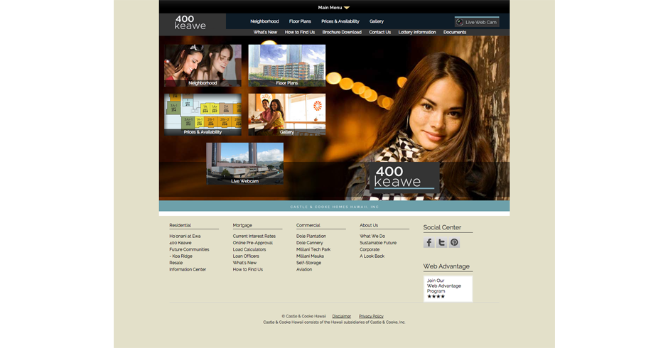 Web site design, web design, hawaii real estate, kakaako, 400 keawe, castle & cooke hawaii, Team Vision Marketing agency