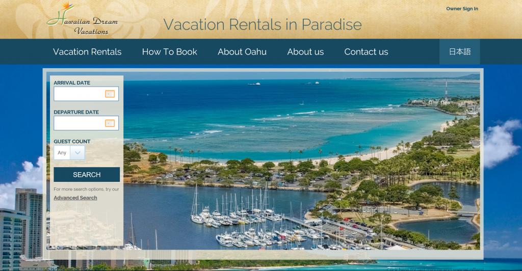 Hawaiian Dream Vacations Web Site Home Page