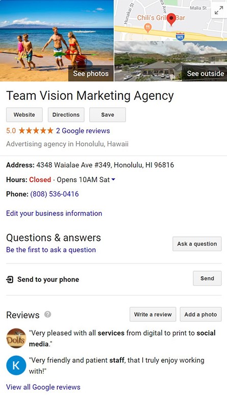 Hawaii SEO - Google Review Rich Result Feature