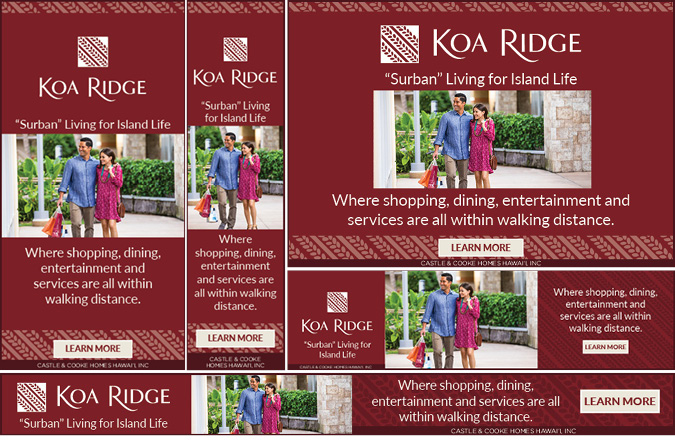 "Surban living for island lifestyles" Koa Ridge branding Google display ads
