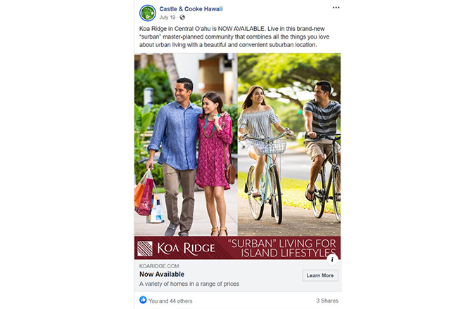 Koa Ridge branding Facebook ad