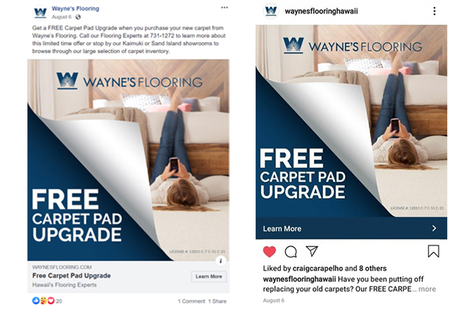Wayne's Flooring Hawaii Facebook and Instagram Ads
